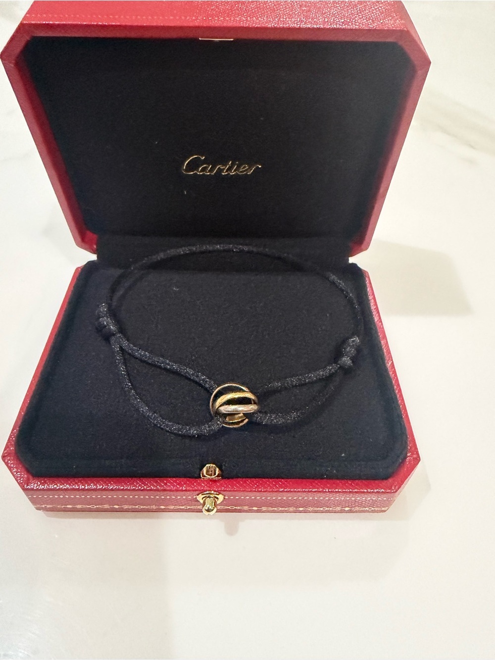 Like New Cartier Trinity Bracelet with Black Adjustable Cord
